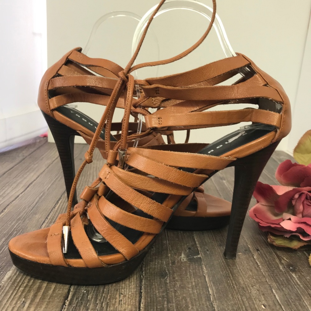 Trouve Leather Strappy Caged Heels Lace Up…